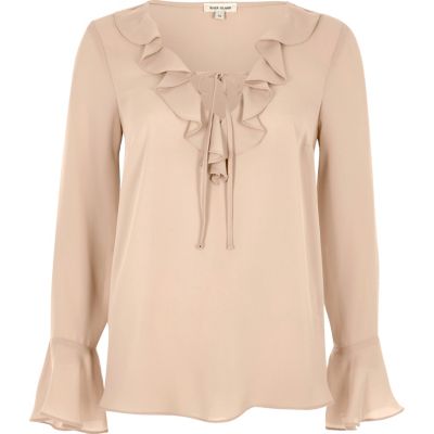 Nude frill blouse